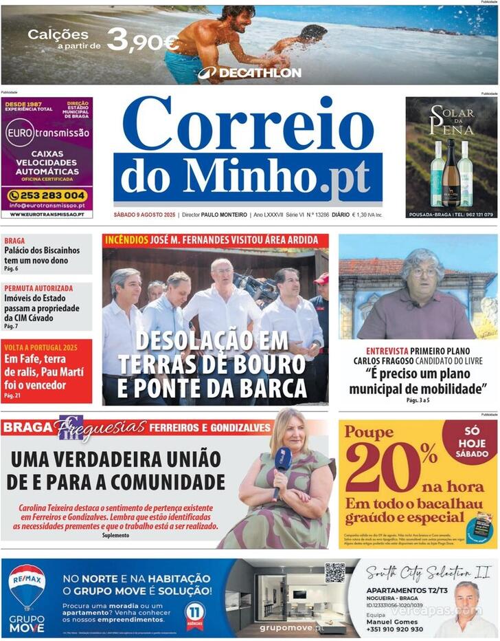 Capa Correio do Minho - 2025-08-09