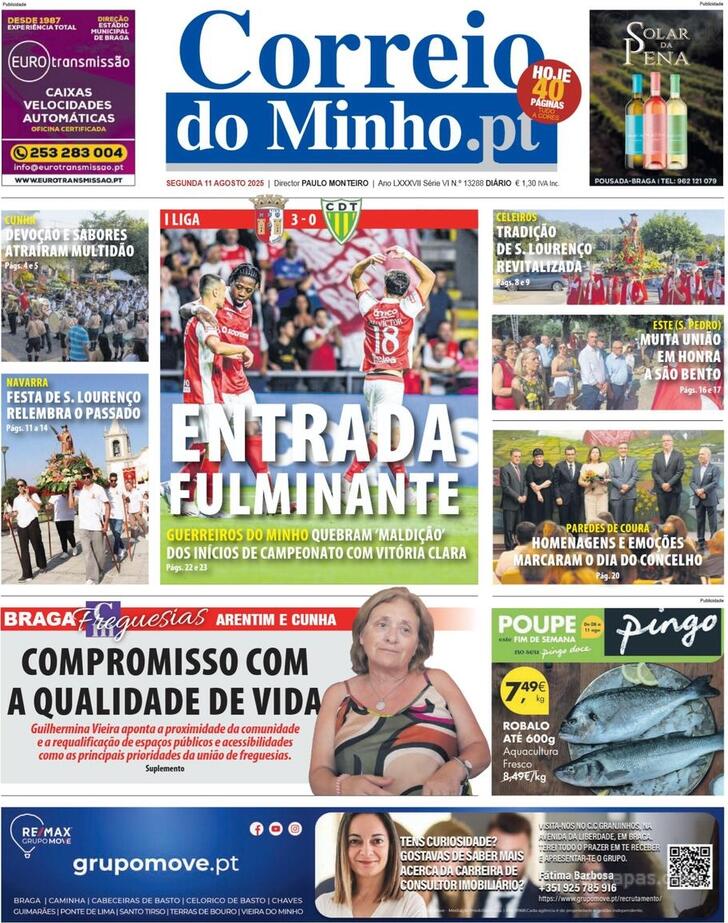 Capa Correio do Minho - 2025-08-11