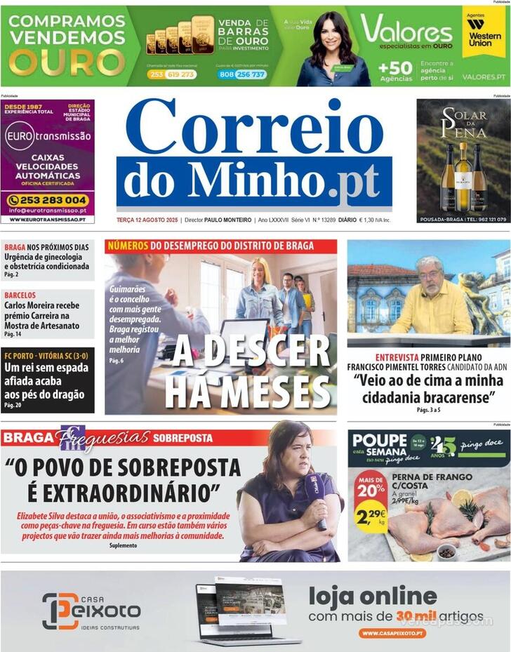 Capa Correio do Minho - 2025-08-12