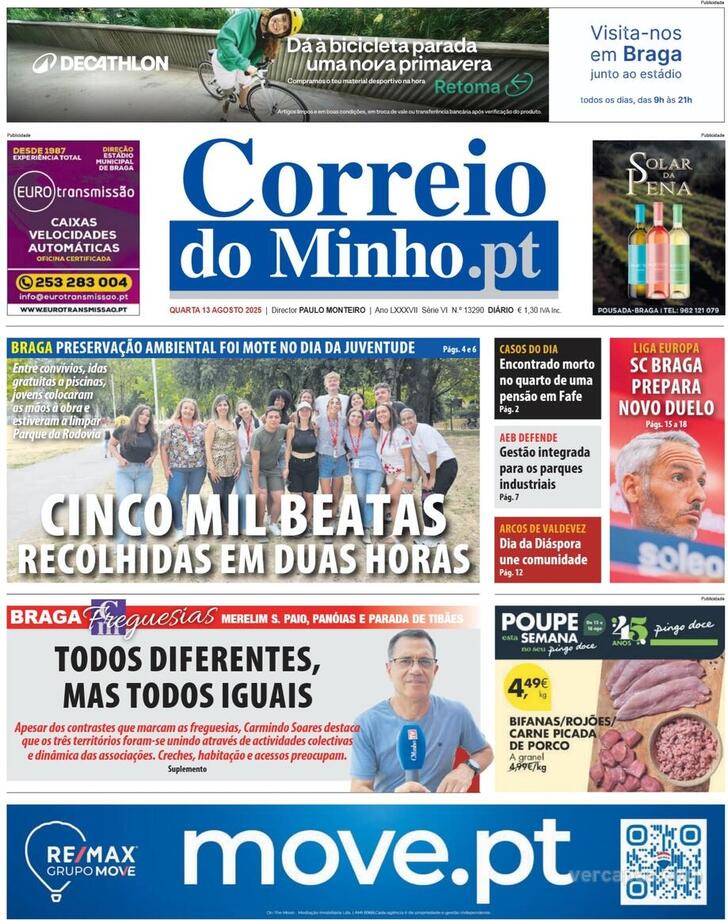 Capa Correio do Minho - 2025-08-13
