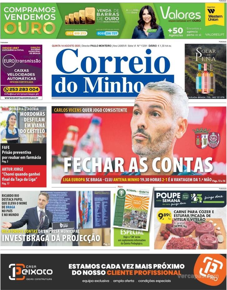 Capa Correio do Minho - 2025-08-14