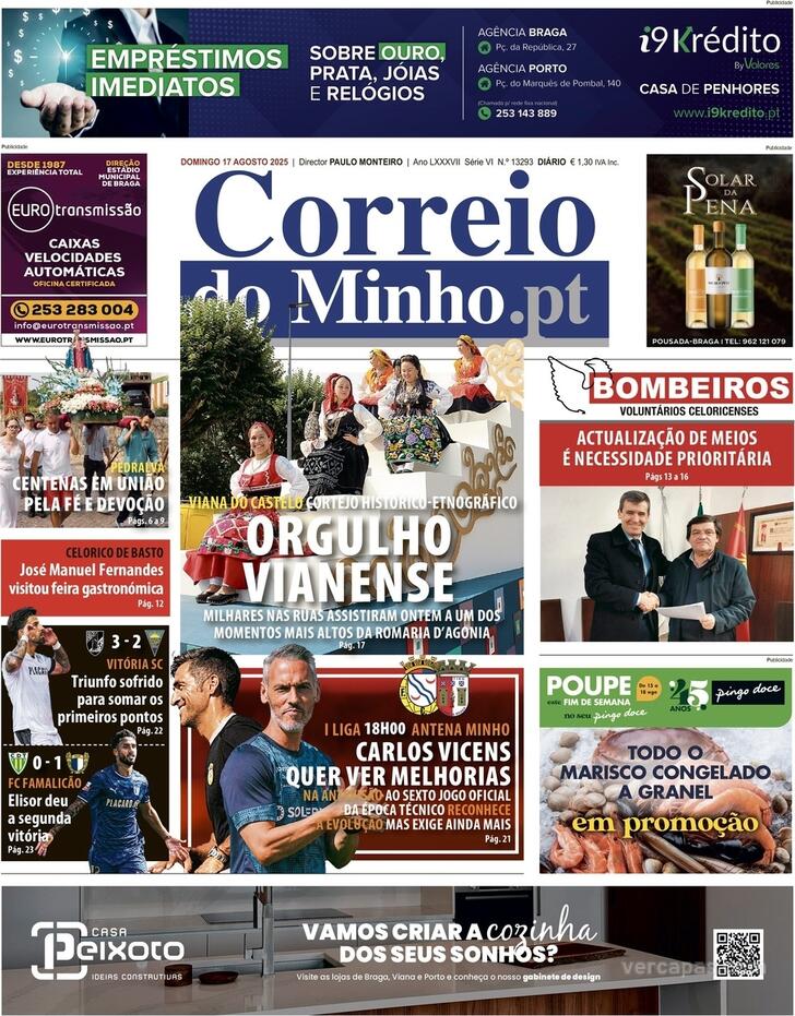 Capa Correio do Minho - 2025-08-17