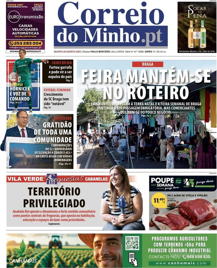 Capa Correio do Minho - 2025-08-20
