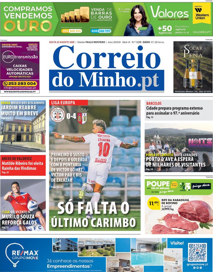 Capa Correio do Minho - 2025-08-22