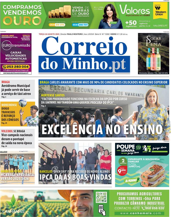 Capa Correio do Minho - 2025-08-26