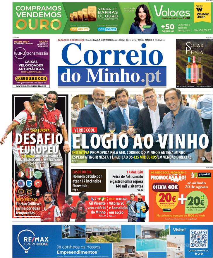 Capa Correio do Minho - 2025-08-30