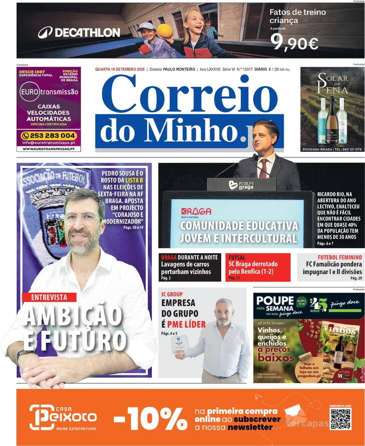 Capa Correio do Minho - 2025-09-10