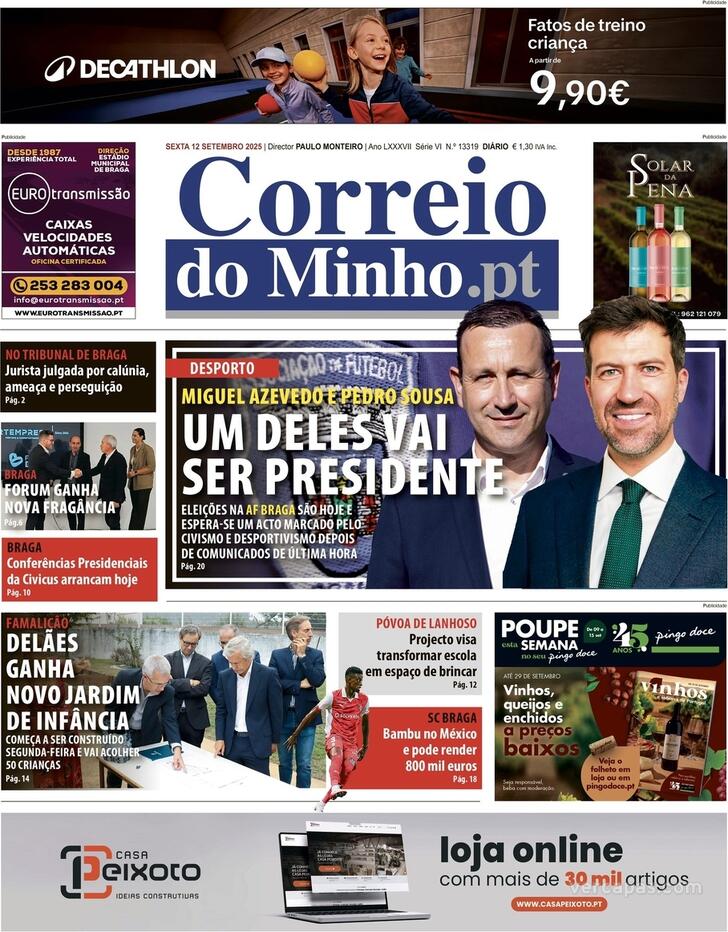 Capa Correio do Minho - 2025-09-12