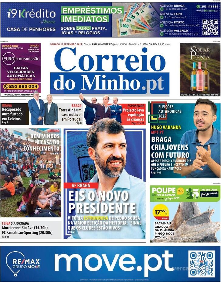 Capa Correio do Minho - 2025-09-13