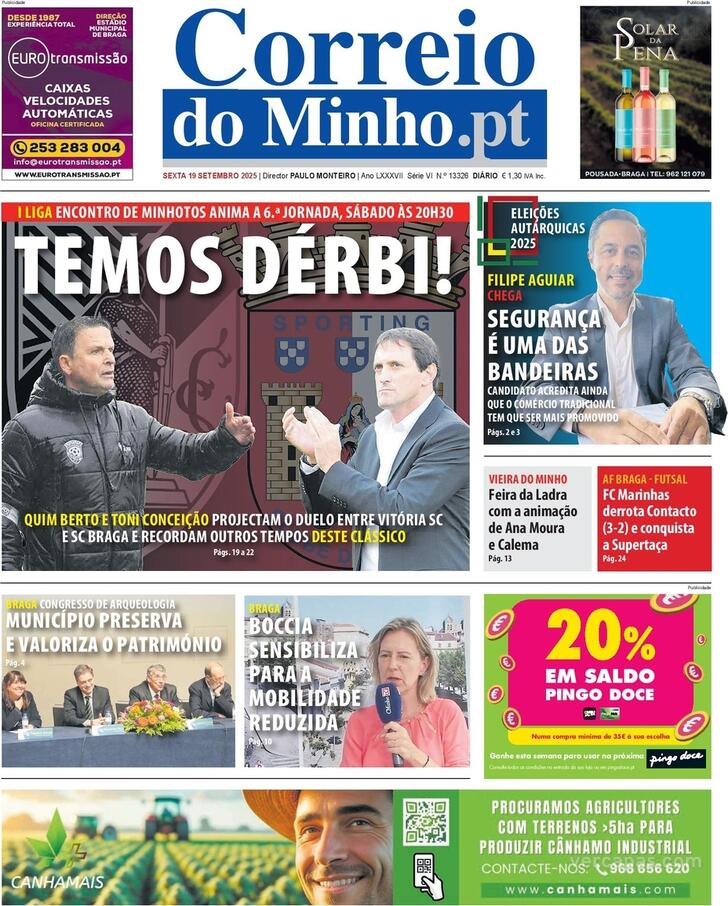 Capa Correio do Minho - 2025-09-19
