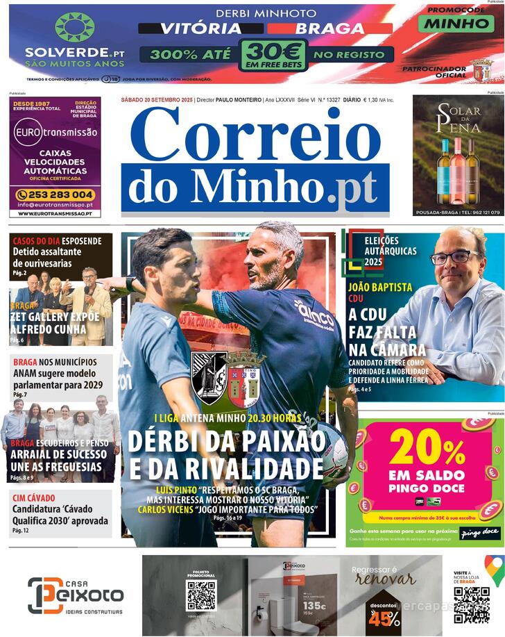 Capa Correio do Minho - 2025-09-20