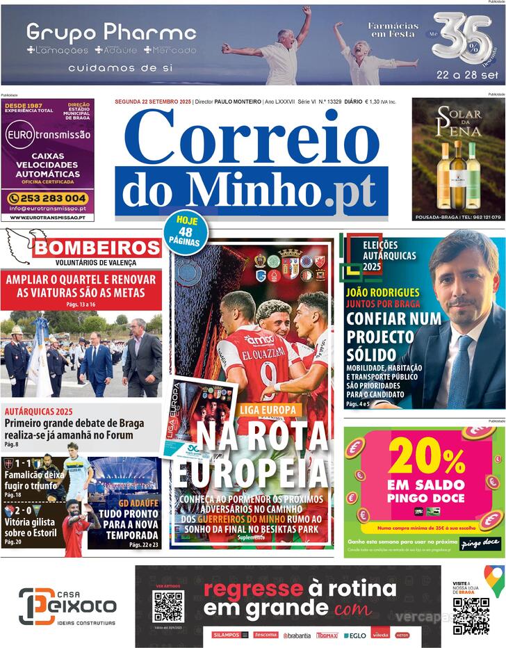 Capa Correio do Minho - 2025-09-22