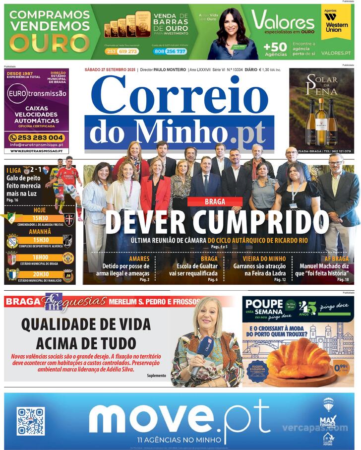 Capa Correio do Minho - 2025-09-27