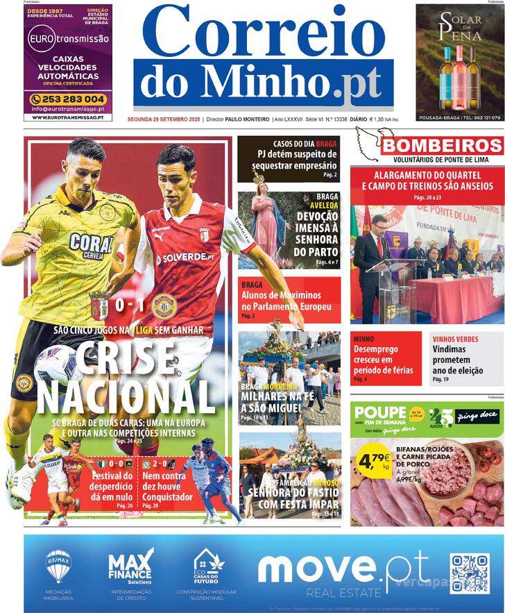 Capa Correio do Minho - 2025-09-29