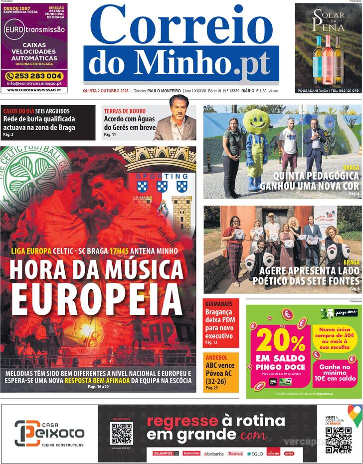 Capa Correio do Minho - 2025-10-02