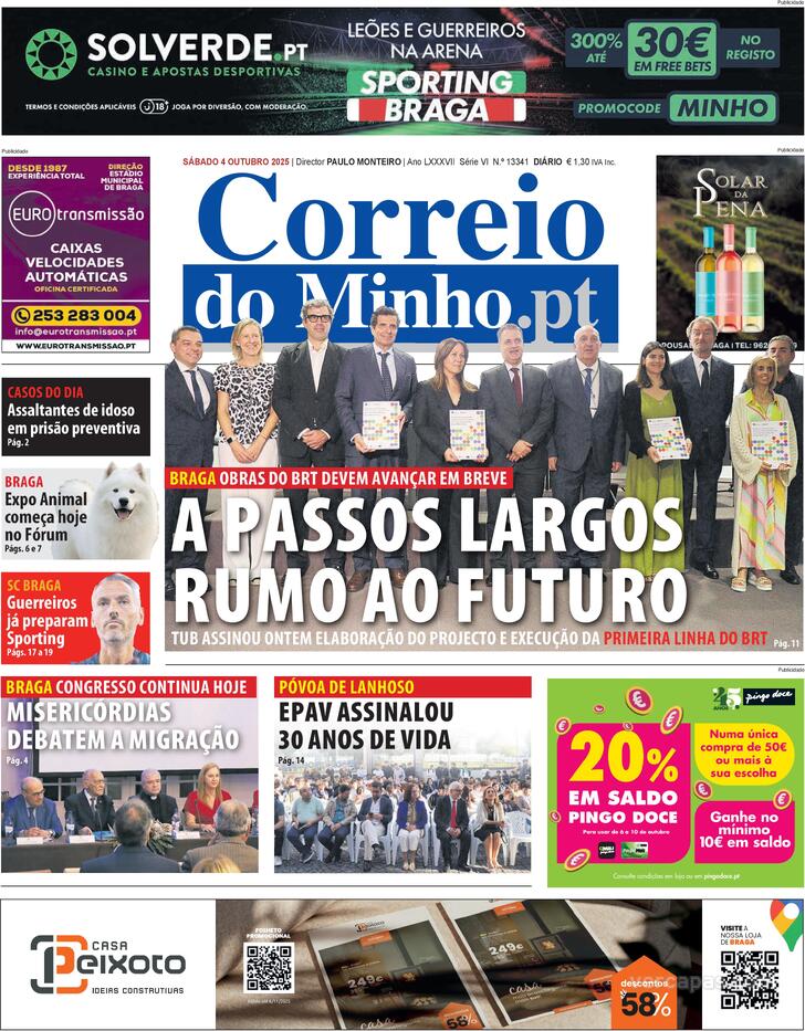 Capa Correio do Minho - 2025-10-04
