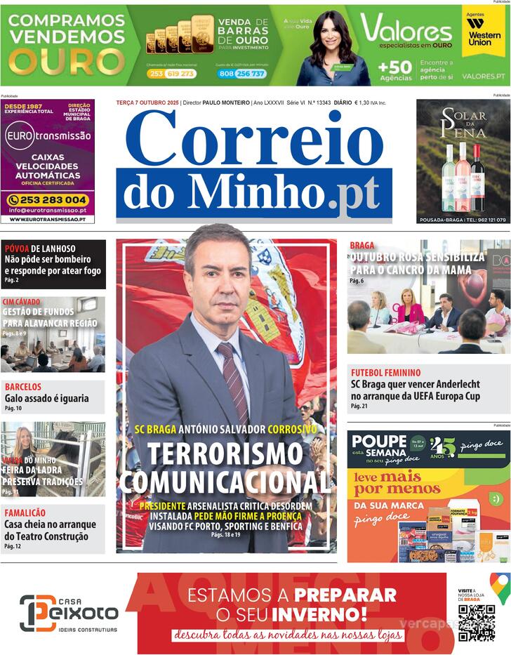 Capa Correio do Minho - 2025-10-07