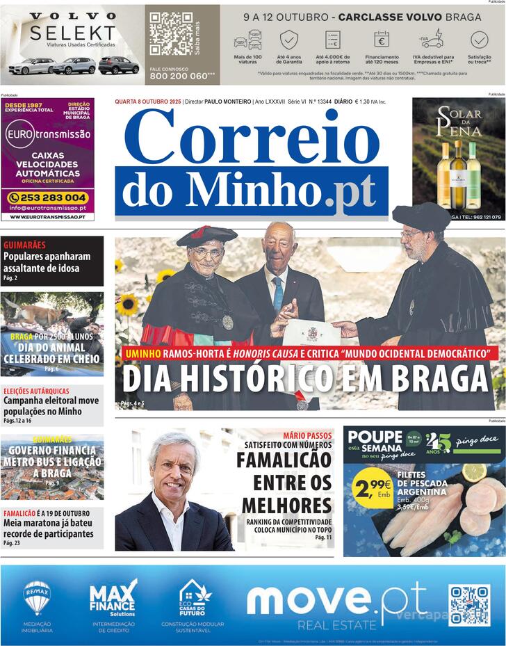 Capa Correio do Minho - 2025-10-08