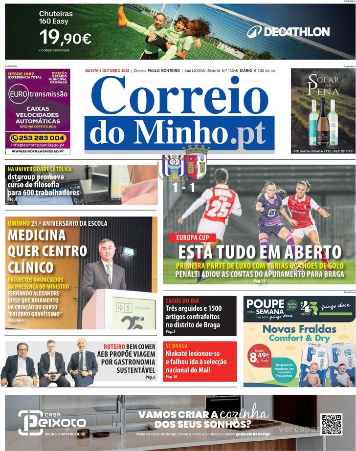 Capa Correio do Minho - 2025-10-09