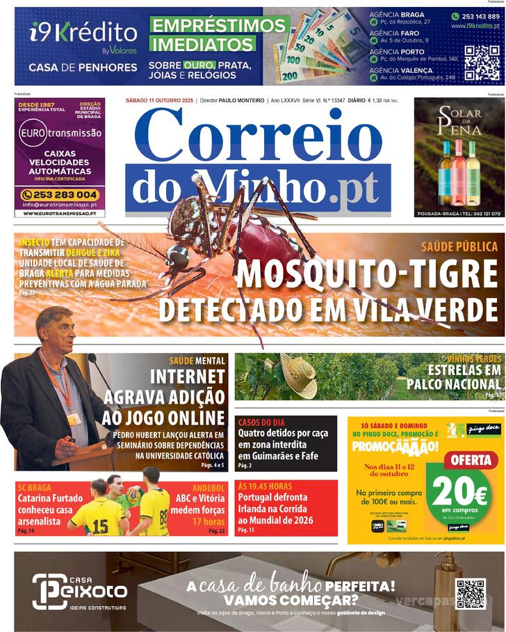 Capa Correio do Minho - 2025-10-11