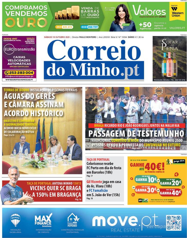 Capa Correio do Minho - 2025-10-18