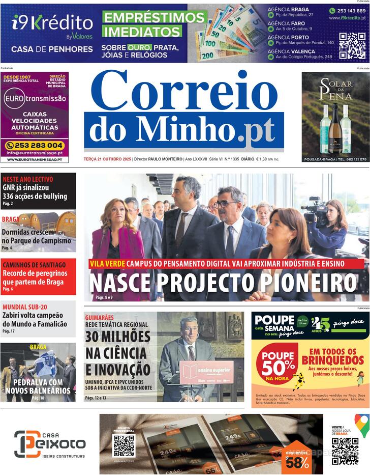 Capa Correio do Minho - 2025-10-21