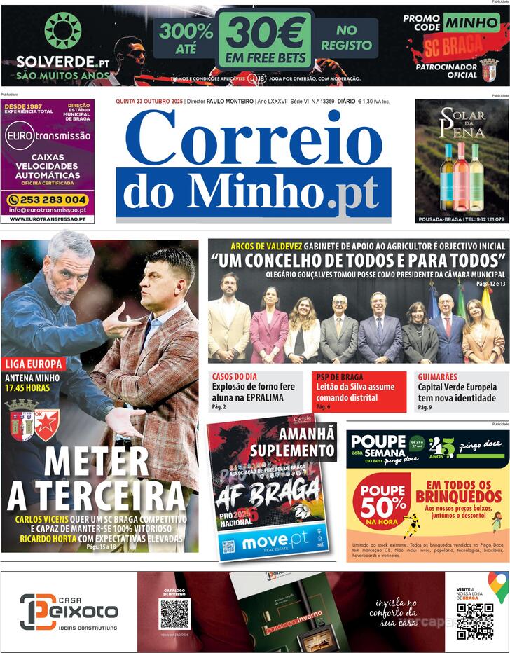 Capa Correio do Minho - 2025-10-23