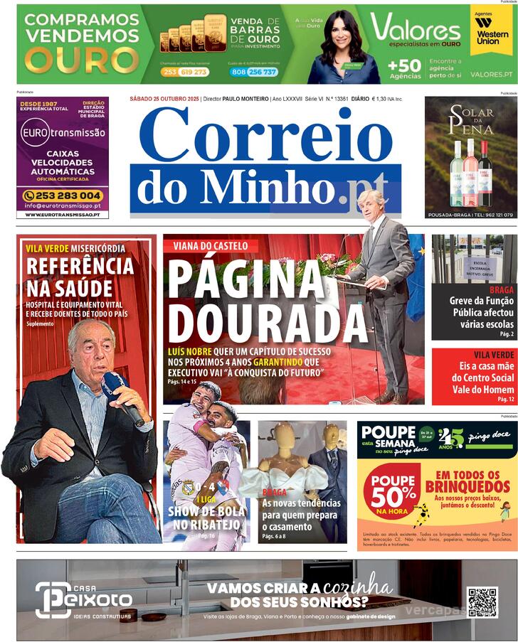 Capa Correio do Minho - 2025-10-25