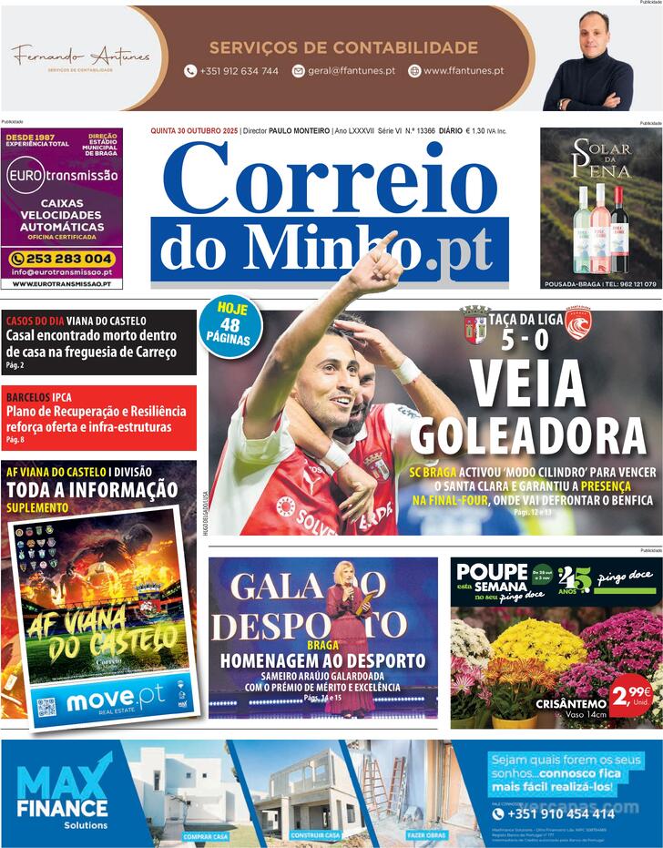 Capa Correio do Minho - 2025-10-30