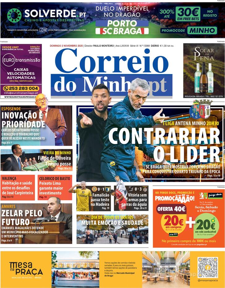 Capa Correio do Minho - 2025-11-02