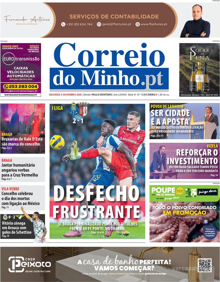 Capa Correio do Minho - 2025-11-03