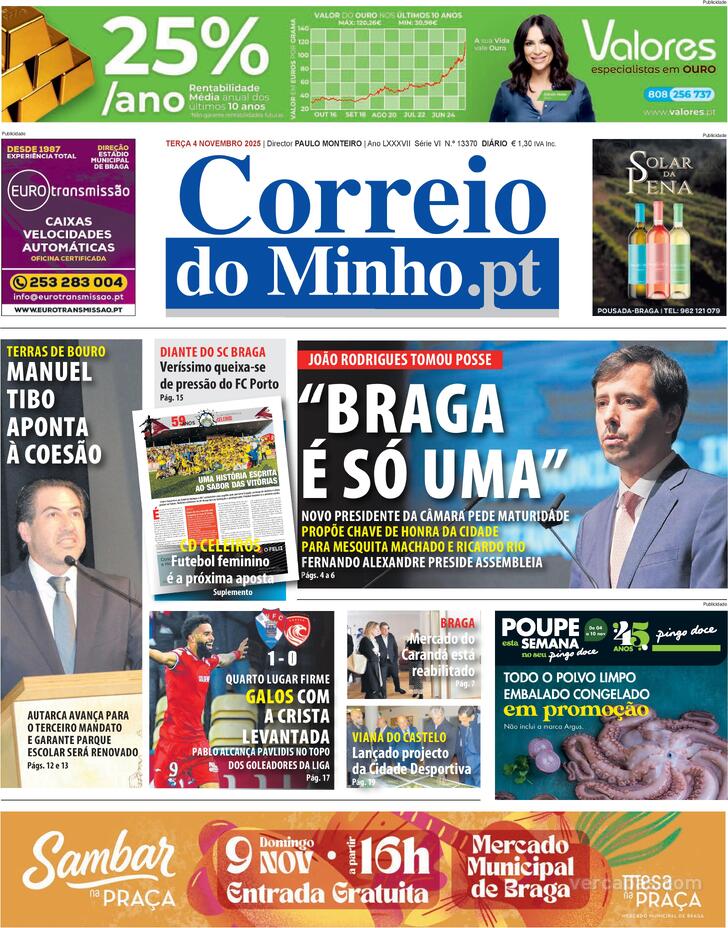 Capa Correio do Minho - 2025-11-04