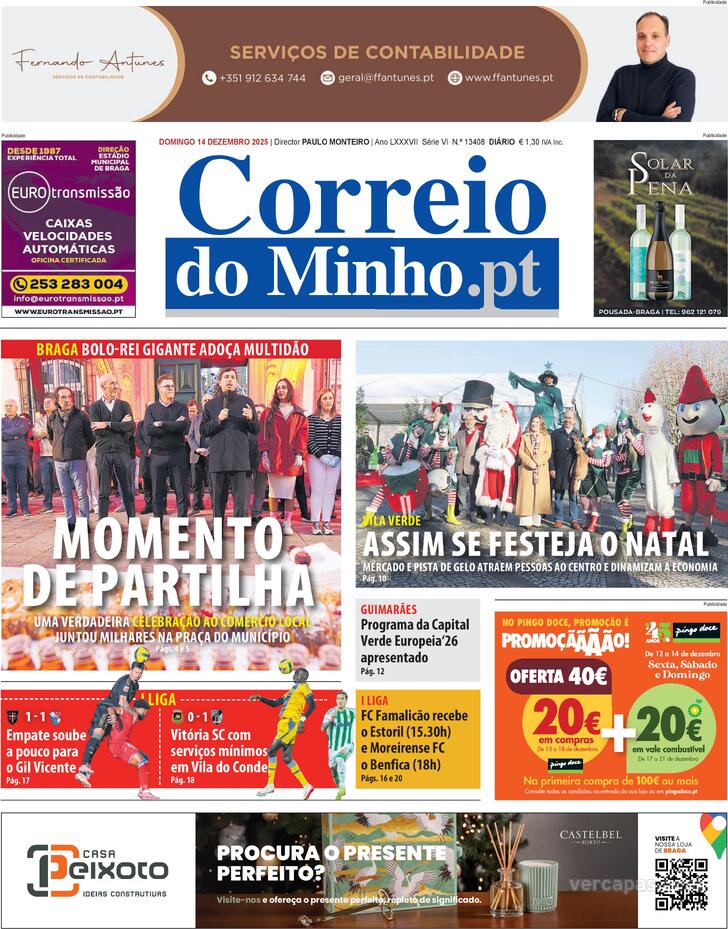 Capa Correio do Minho - 2025-12-14