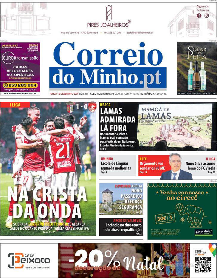 Capa Correio do Minho - 2025-12-16