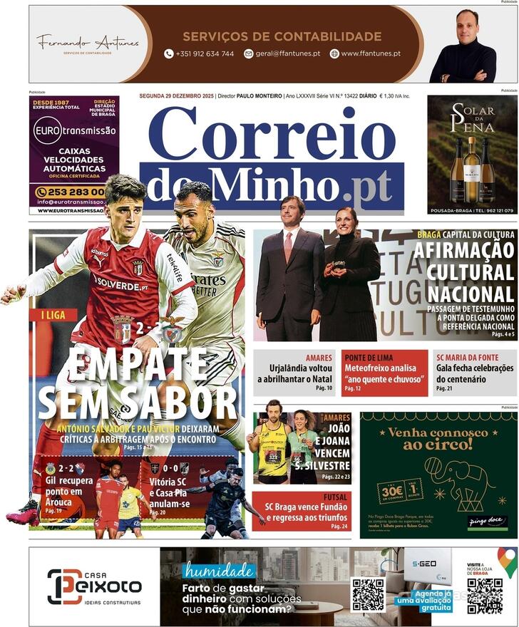 Capa Correio do Minho - 2025-12-29