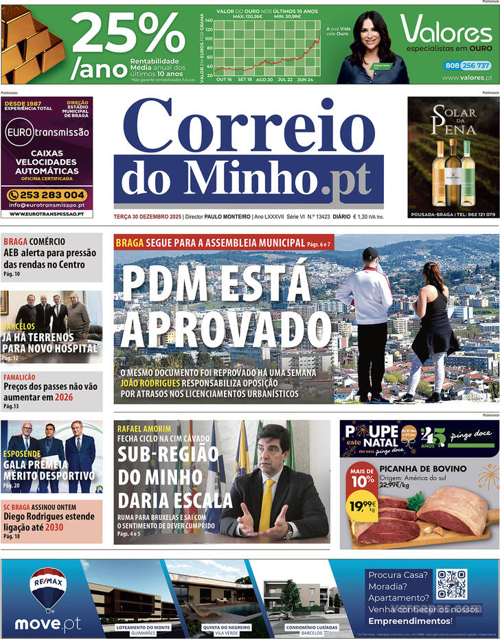 Capa Correio do Minho - 2025-12-30