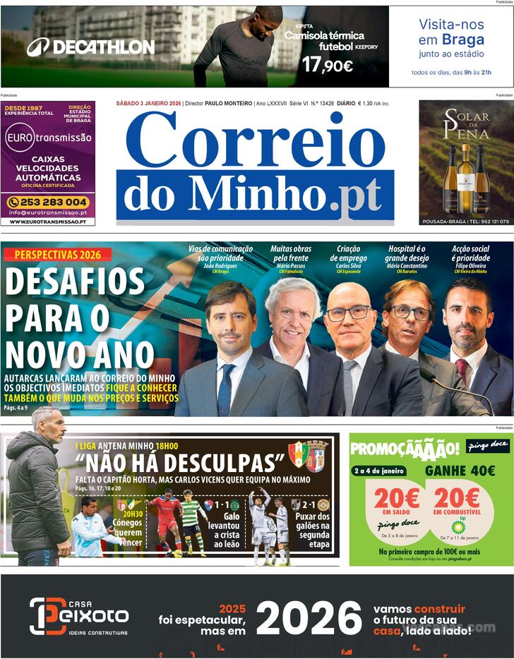 Capa Correio do Minho - 2026-01-03