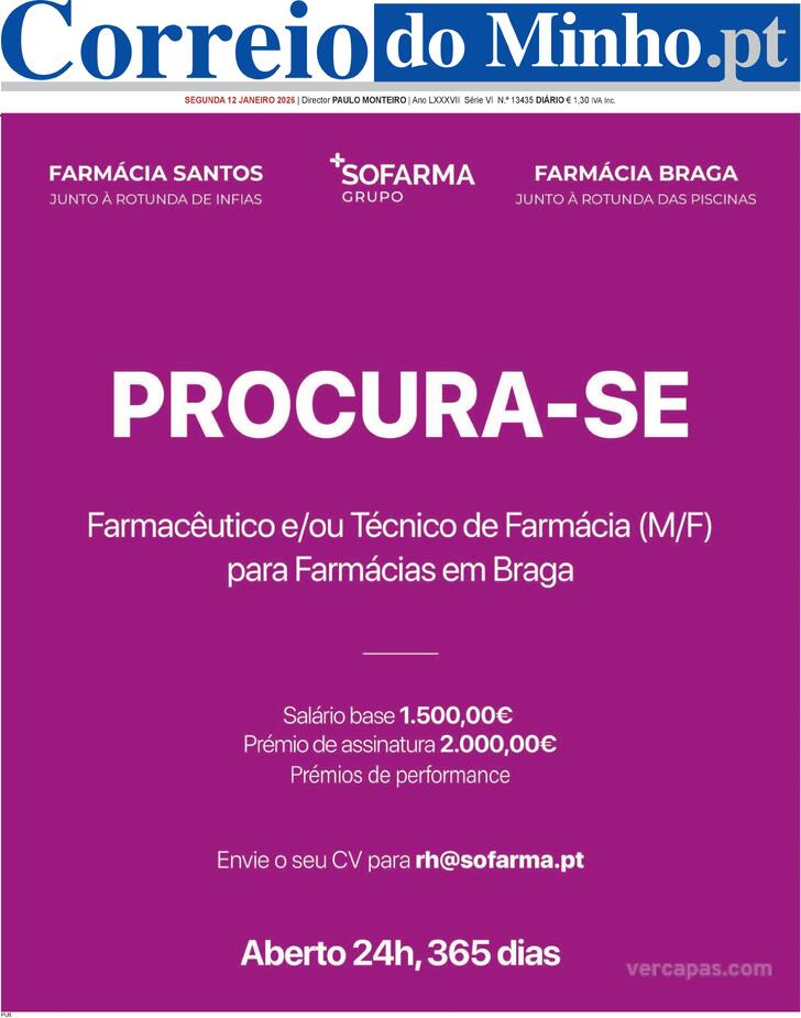 Capa Correio do Minho - 2026-01-11