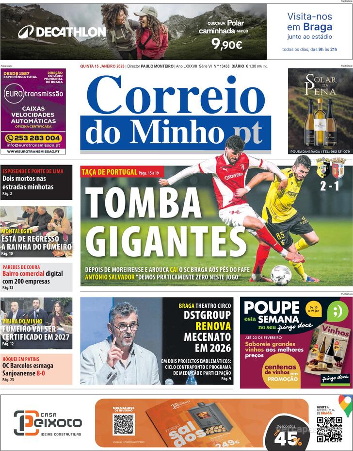 Capa Correio do Minho - 2026-01-15
