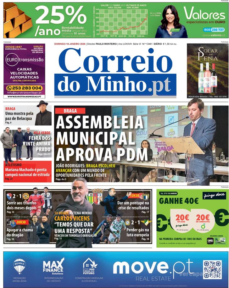 Capa Correio do Minho - 2026-01-18