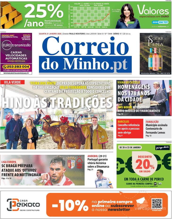 Capa Correio do Minho - 2026-01-21
