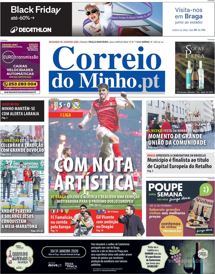 Capa Correio do Minho - 2026-01-26
