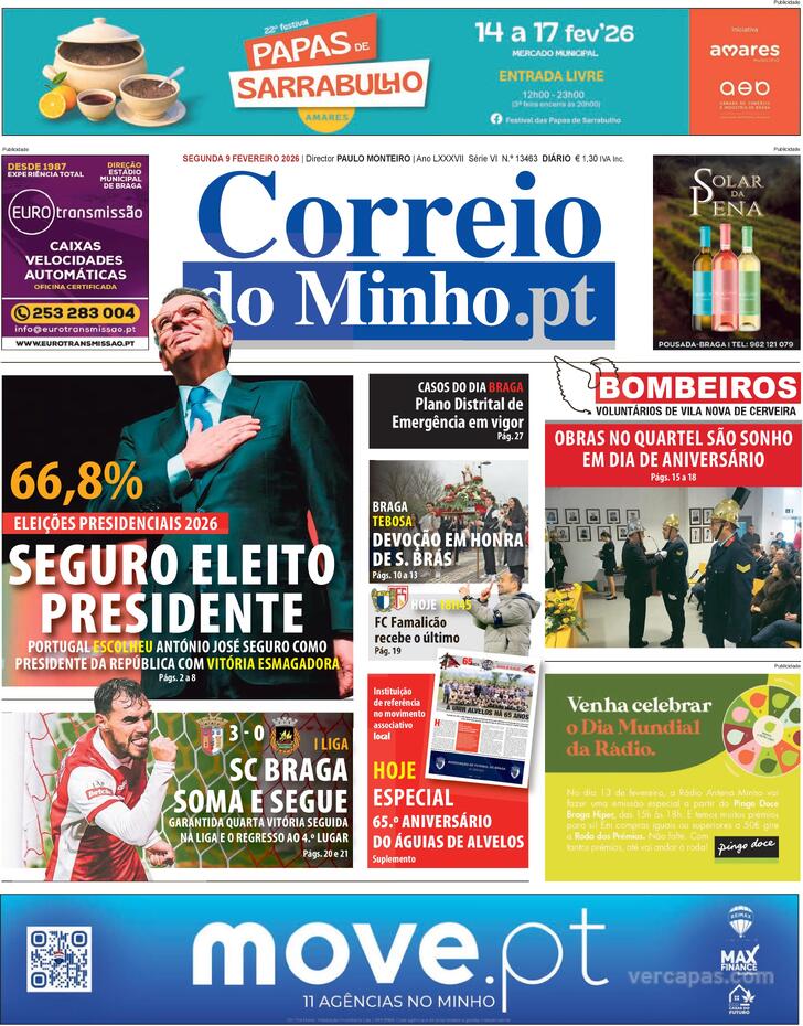 Capa Correio do Minho - 2026-02-09