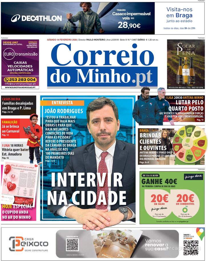 Capa Correio do Minho - 2026-02-14