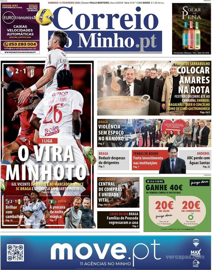 Capa Correio do Minho - 2026-02-15