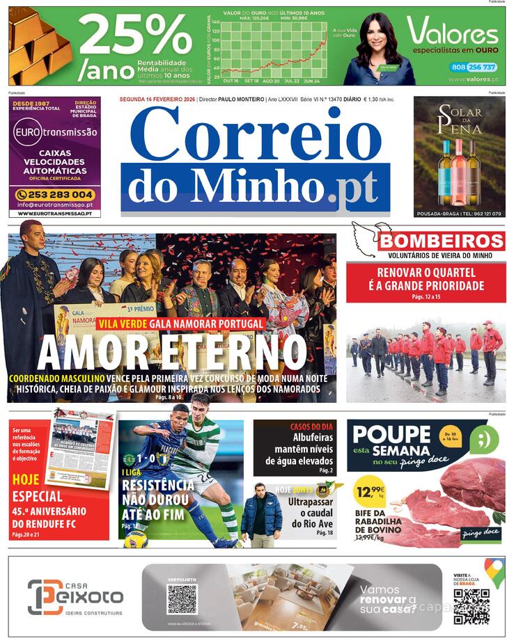 Capa Correio do Minho - 2026-02-16