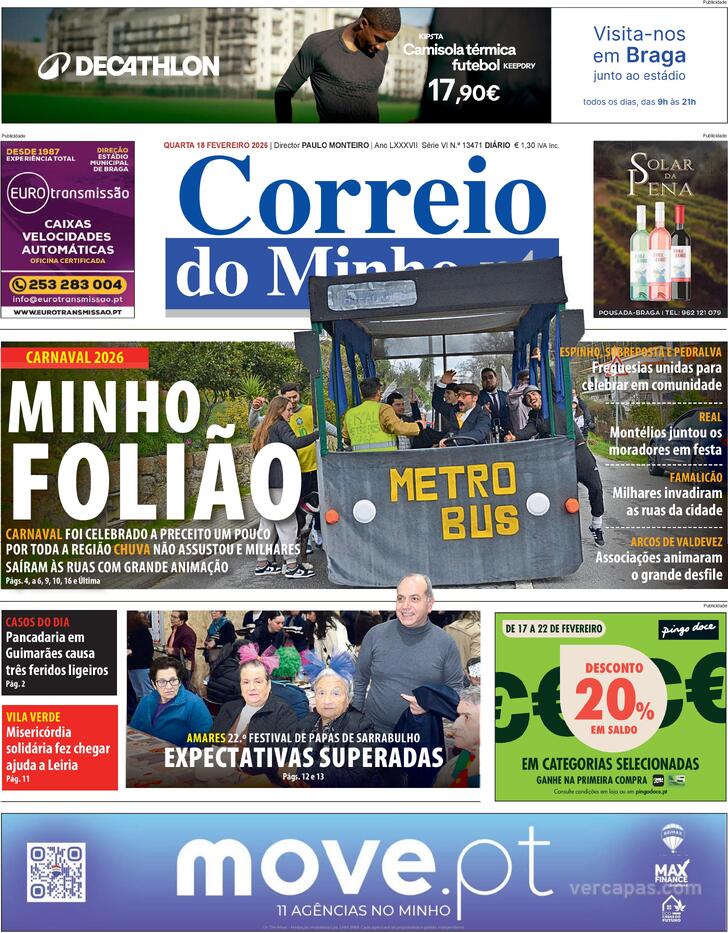 Capa Correio do Minho - 2026-02-18