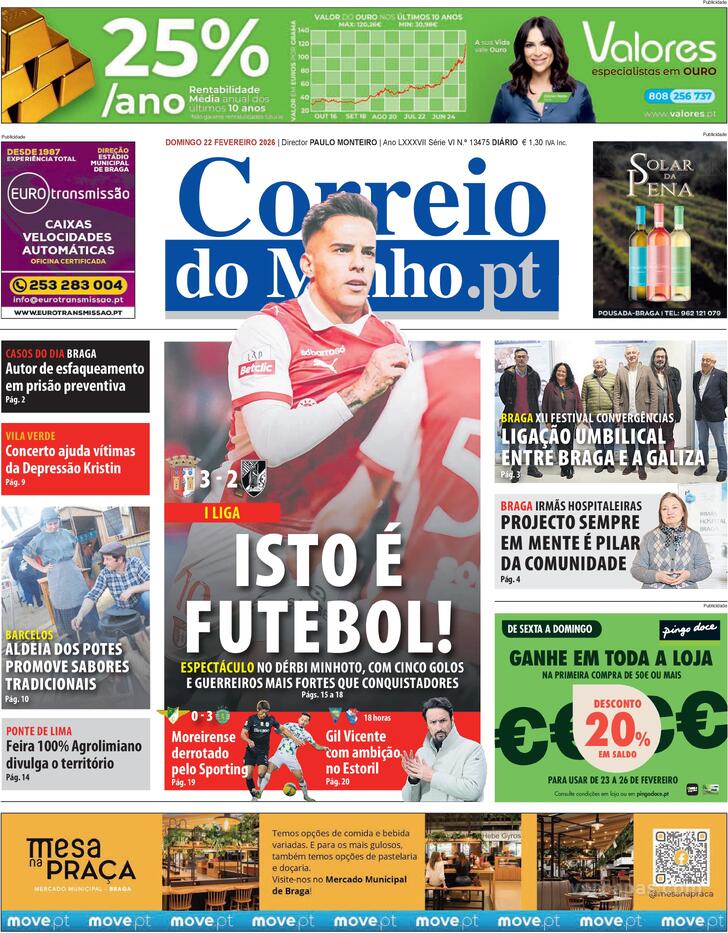 Capa Correio do Minho - 2026-02-22