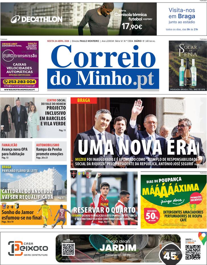 Capa Correio do Minho - 2026-04-25