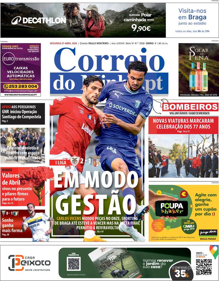 Capa Correio do Minho - 2026-04-27